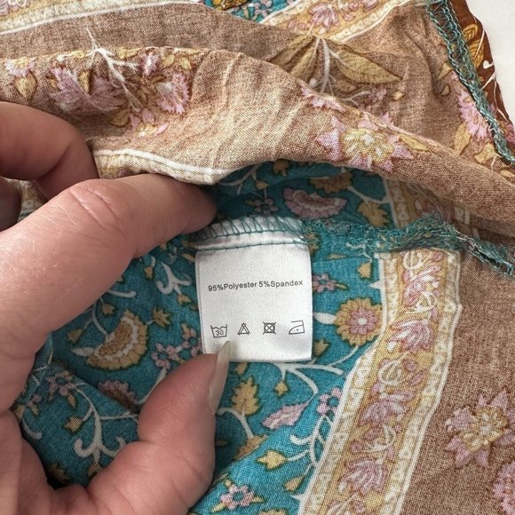 Halite Womens Teal Green & Brown Floral Boho Rayon Tunic Top Shirt Blouse XL - Picture 7 of 7